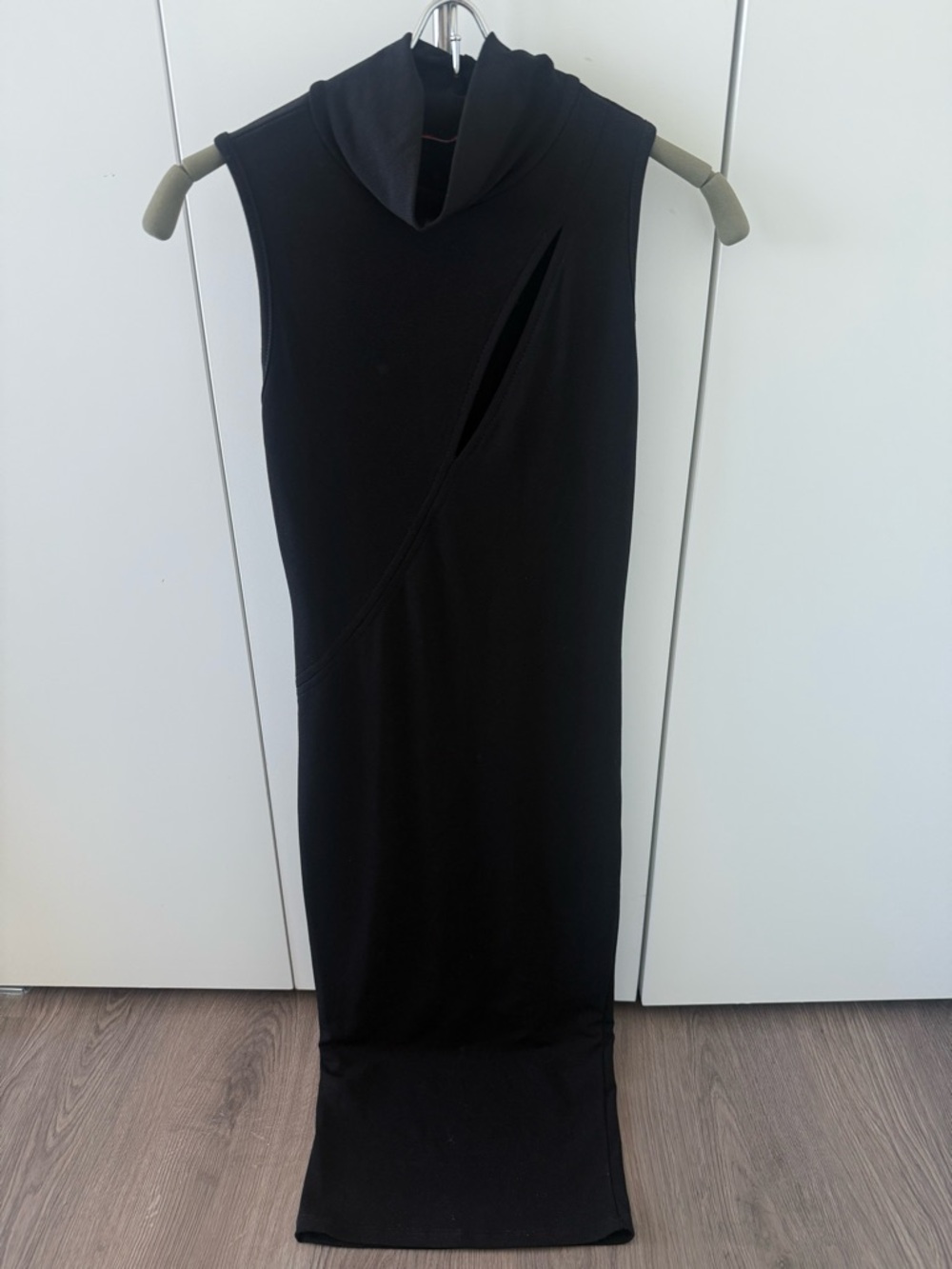 AKIRA Black Sleeveless Midi Dress with Front Cut Out
